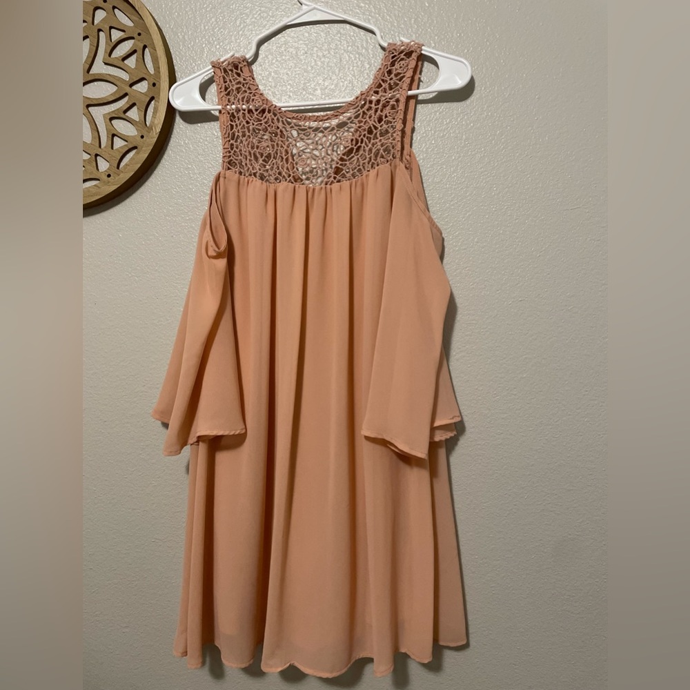 Pink lace dress off the shoulders